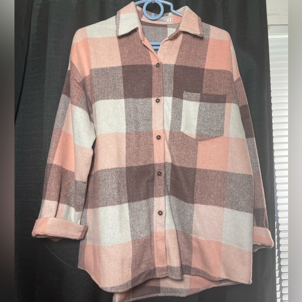 Miss Sparkling Pink/Cream Flannel Heavy Weight Button Up XL